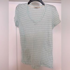 Abbot Main short sleeve tee top size Large- aqua and white. Venice Beach, CA